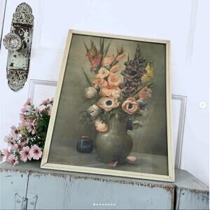 Vintage Floral Botanical Flower Print Framed Gladiolas Poppy